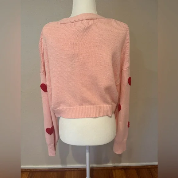 NWT Pink Heart Knitted Cotton Blend Sweater XL - Picture 4 of 8